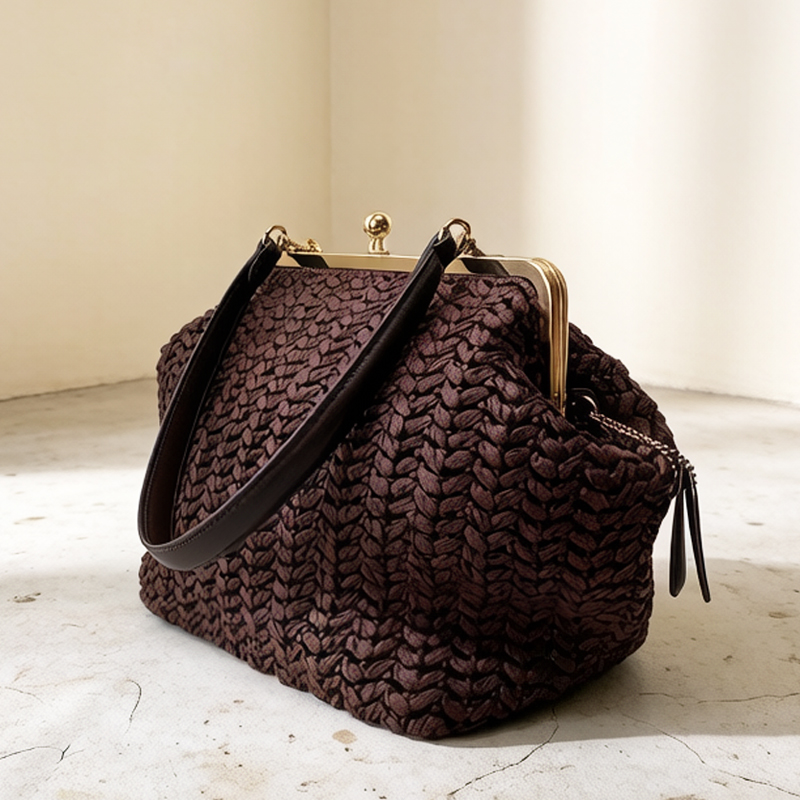Luxury Bags Collection - Hand-Woven Kisslock Frame Shoulder Raffia Beach