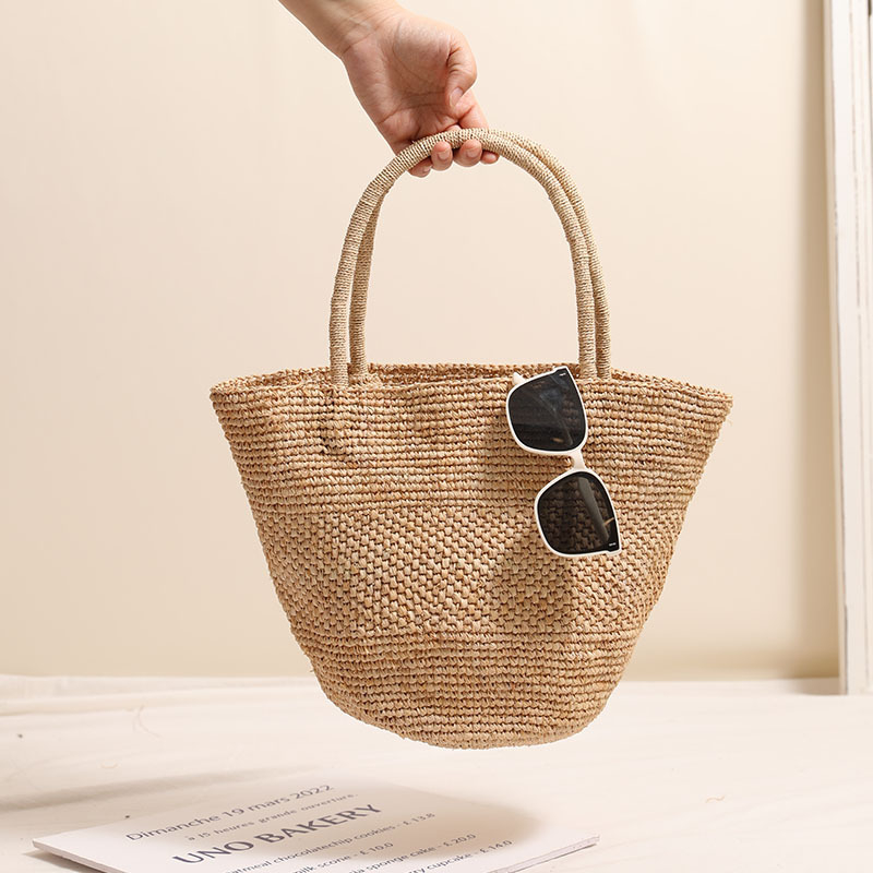 Luxury Beach Bags Ysl - Vintage Raffia Straw Woven Tote Bag,Large