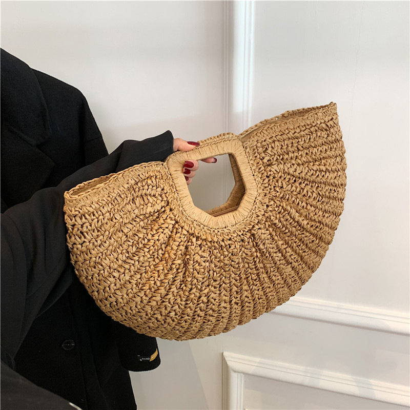 Luxury Beach Bags Ysl - Summer Straw Women Half-moon Beach Handbag
