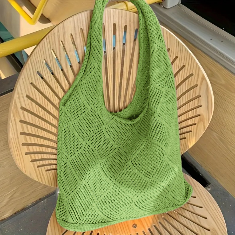 Luxury Beach Bags Ysl - Trendy Hollow Design Crochet Handbag Solid