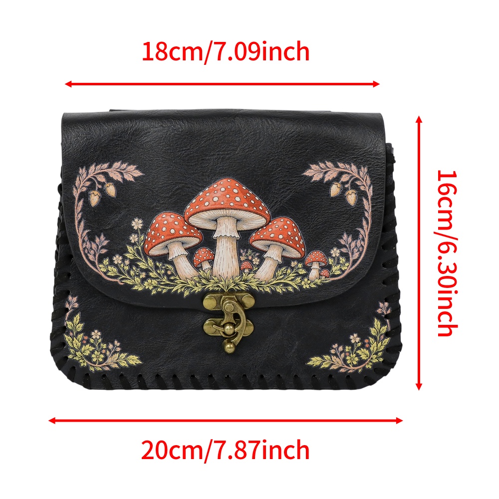 1 Piece Red Mushroom Print PU  - đánh giá và giá Belt Bag Leather Wide
