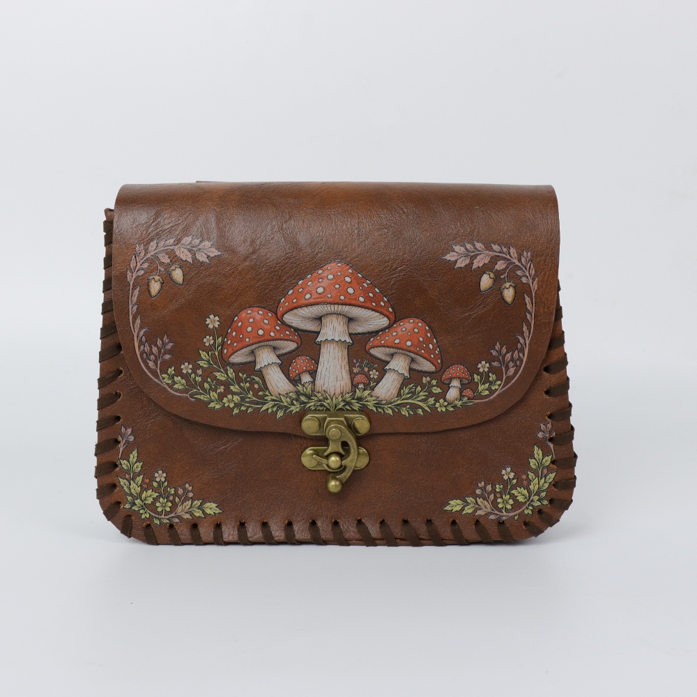 1 Piece Red Mushroom Print PU  - đánh giá và giá Belt Bag Leather Wide