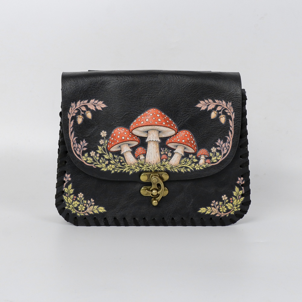 1 Piece Red Mushroom Print PU  - đánh giá và giá Belt Bag Leather Wide